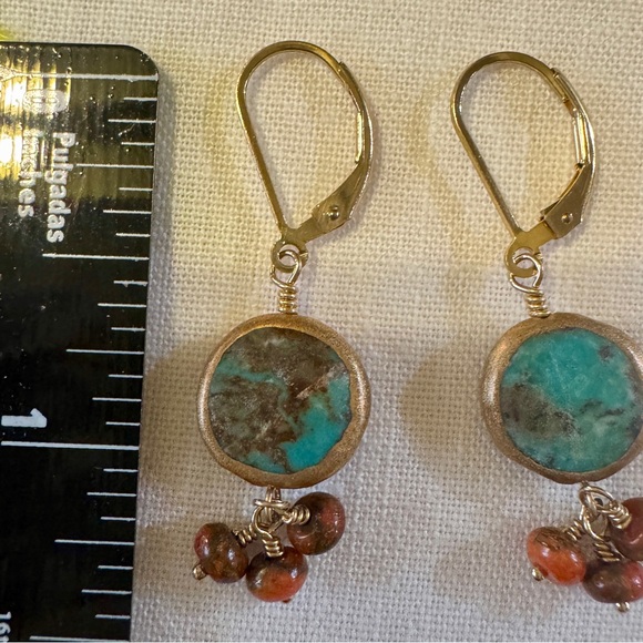 Sundance Gold and Turquoise Earrings with Beaded Charms - Picture 3 of 3